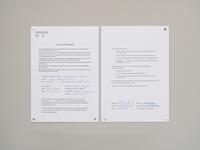 Michal Helfman  
Edition of X in collaboration with Michal Helfman, 2019  
Vertrag  
Ausstellungsansicht Anders Wohnen, Haus Esters, Krefeld 2019  
© Michal Helfman, Foto: Dirk Rose