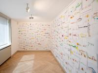 Franck Bragigand  
Artist Residence 2015-2019 "Le Pays de Bitche" - France (Blattcollage an Wand), 1998-2019  
Ausstellungsansicht Anders Wohnen, Haus Lange, Krefeld 2019  
© VG Bild-Kunst, Bonn 2020, Foto: Dirk Rose