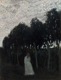 Otto Modersohn  
Paula Modersohn in nächtlichem Garten, 1902  
Öl auf Pappe, 54,7 × 44,7 cm  
Kunsthalle Bremen – Der Kunstverein in Bremen