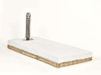 Walter Pichler, Old figure, 1960-1963 (bed 1971)  
Wood, tin, copper, mattresses, linen, 91 × 92cm  
Photo: Johannes Stoll / Belvedere Vienna