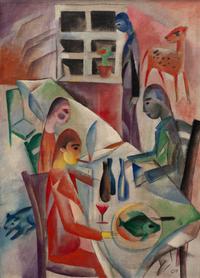 Heinrich Campendonk  
Wirtshaus, 1917  
Öl auf Leinwand  
Sammlung Kunstmuseen Krefeld  
© VG Bild-Kunst, Bonn 2024  
Foto: Dirk Rose