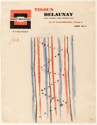 Sonia Delaunay  
Textilentwurfszeichnung, nach 1929  
Ölkreide auf Briefpapier der Firma „Tissus Delaunay“  
31 × 25 cm  
Slg. Kunstmuseen Krefeld  
© Pracusa