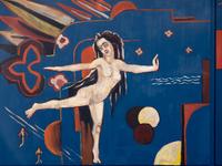 Helmuth Macke, Das Blaue Zimmer, 1925, erworben mit Unterstützung des Ministeriums für Kultur und Wissenschaft des Landes Nordrhein-Westfalen und der Kulturstiftung der Länder, Sammlung Freunde der Kunstmuseen Krefeld e.V.  
Installationsansicht Kunstmuseen Krefeld, Kaiser Wilhelm Museum 2022 © Foto: Dirk Rose