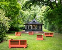 Andrea Zittel, Planar Composition for Esters Garden House, 2022 (Installation view)  
HLHE Sculpture Garden, Collection Kunstmuseen Krefeld and permanent loan of Freunde der Kunstmuseen Krefeld e.V.  
© Andrea Zittel / Photo: Dirk Rose / Kunstmuseen Krefeld
