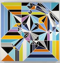 Angel [Origami],
2009,
Haushaltslack auf Leinwand / Household gloss paint on canvas,
214 × 214 cm,
Based on the crease pattern “Harpy” by Jason Ku
© Sarah Morris